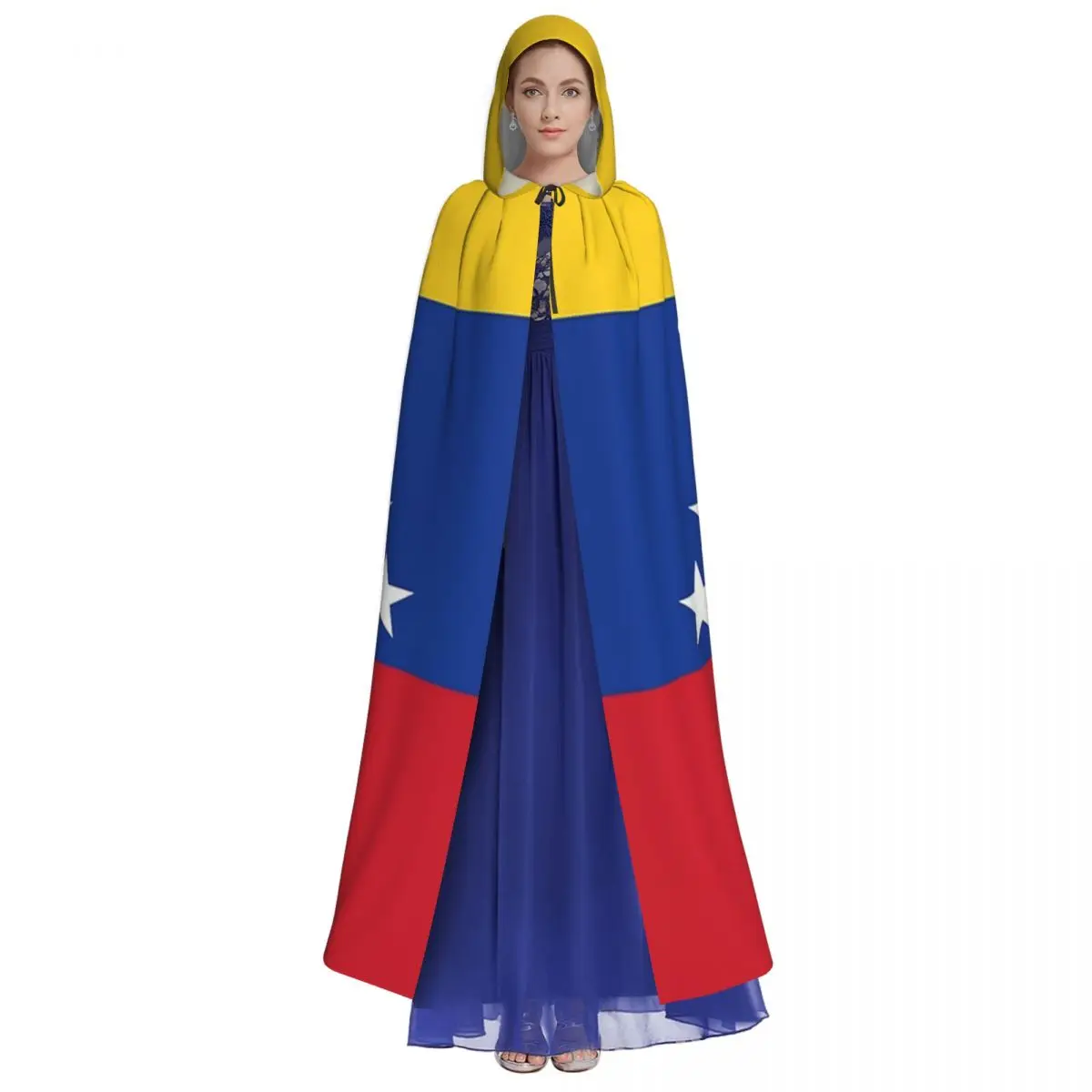 Flag Of Venezuelan, Caribbean Sea In South America Hooded Cloak Witch Medieval Costume Cosplay Cape HalloweenParty Adult Unisex image 2