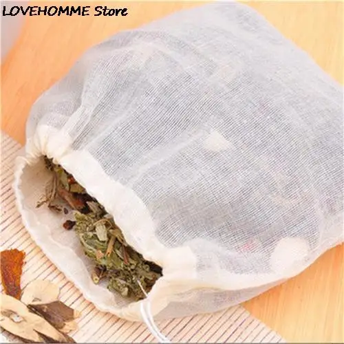 10Pcs Cotton Tea Bags Muslin Drawstring Straining Bag For Tea Herb Bouquet Spice 8x10cm Coffee Pouches Tools