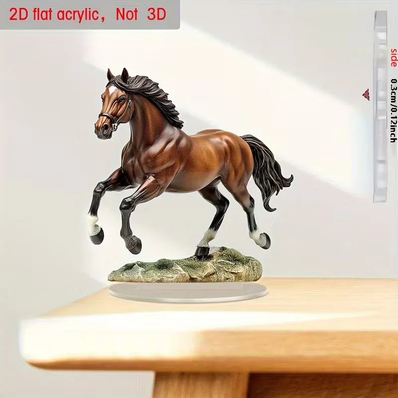 1 Bohemian-Style Acryl-Statue mit Pferdemotiv - Desktop-Kunstdekoration, Symbol für Reichtum und Wohlstand, Neujahrsgeschenke, 2D Flach – Detail 1