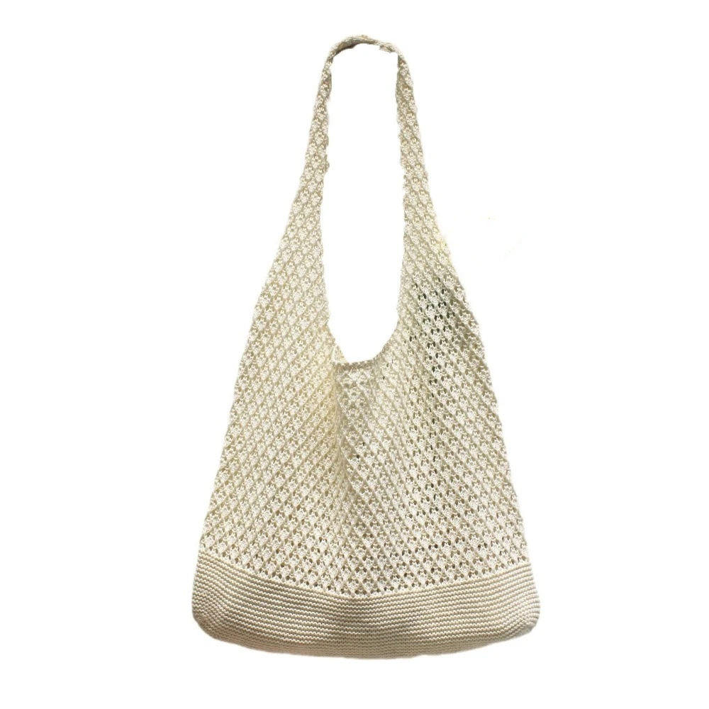 

Solid Color Woven Shoulder Bag Top-handle Casual Women Crochet Handbags Hollow Large Capacity Knitted Tote Bag Travel