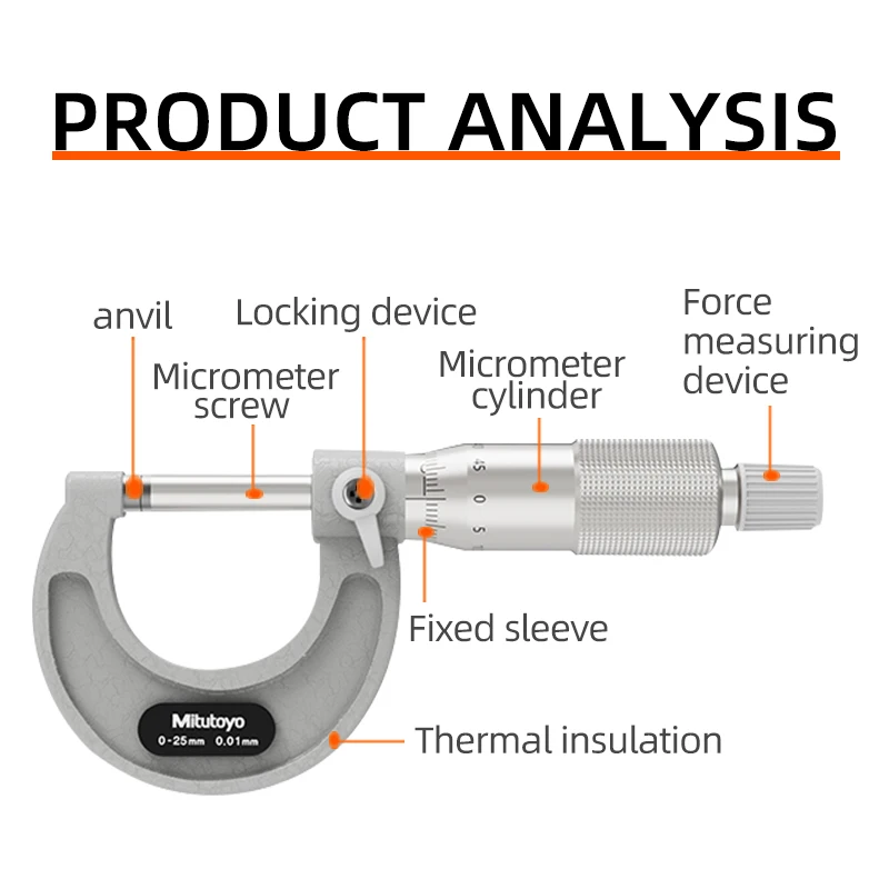 Mikrometer Diameter Luar 0-25MM 103-137 Mikrometer Spiral Akurasi 0.001