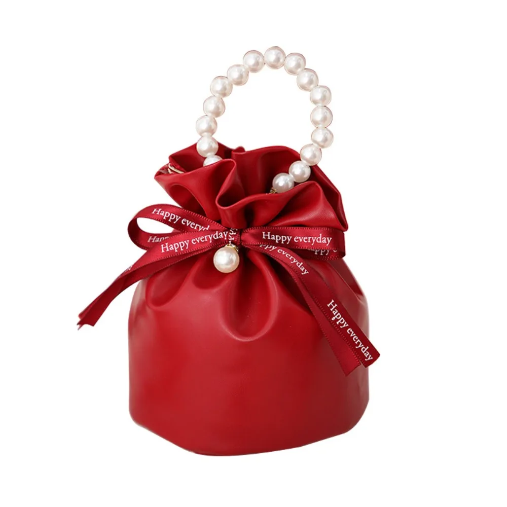 

Однотонная сумка-мешок из ПУ в корейском стиле, сумка для хранения с ручкой из жемчуга, сумка на запястье, сумка для упаковки ювелирных изделий, сумка-ведро, сумка для свадебных конфет