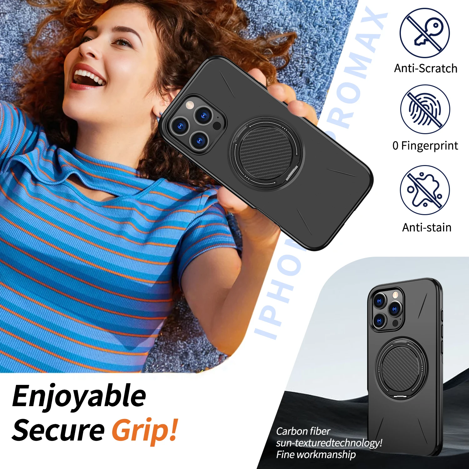 Wireless Charging Strong Magnetic 360° Rotating Ring Stand PU Leather Phone Case For iPhone 17 16 15 14 13 12 Pro Protective Cas - view 3