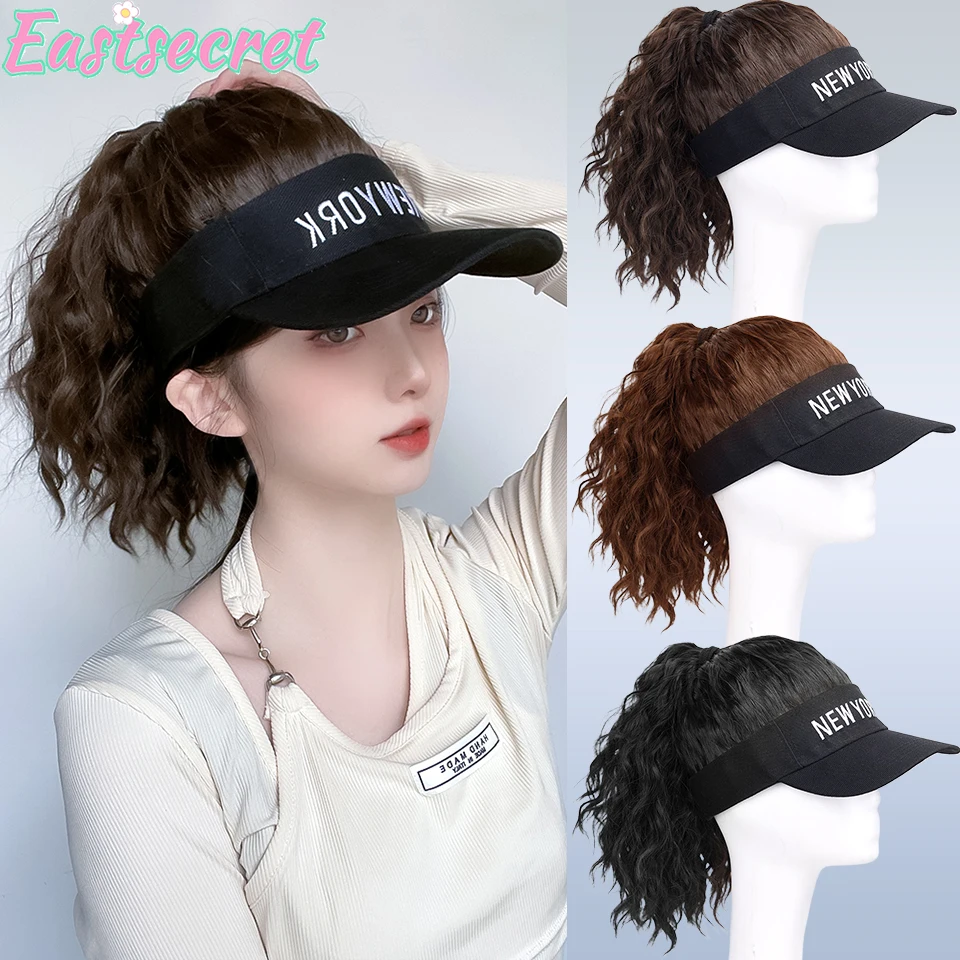 EAST Natural hat wig can shade Dark brown synthetic short wavy hair women wig with easy to wear wigs for women