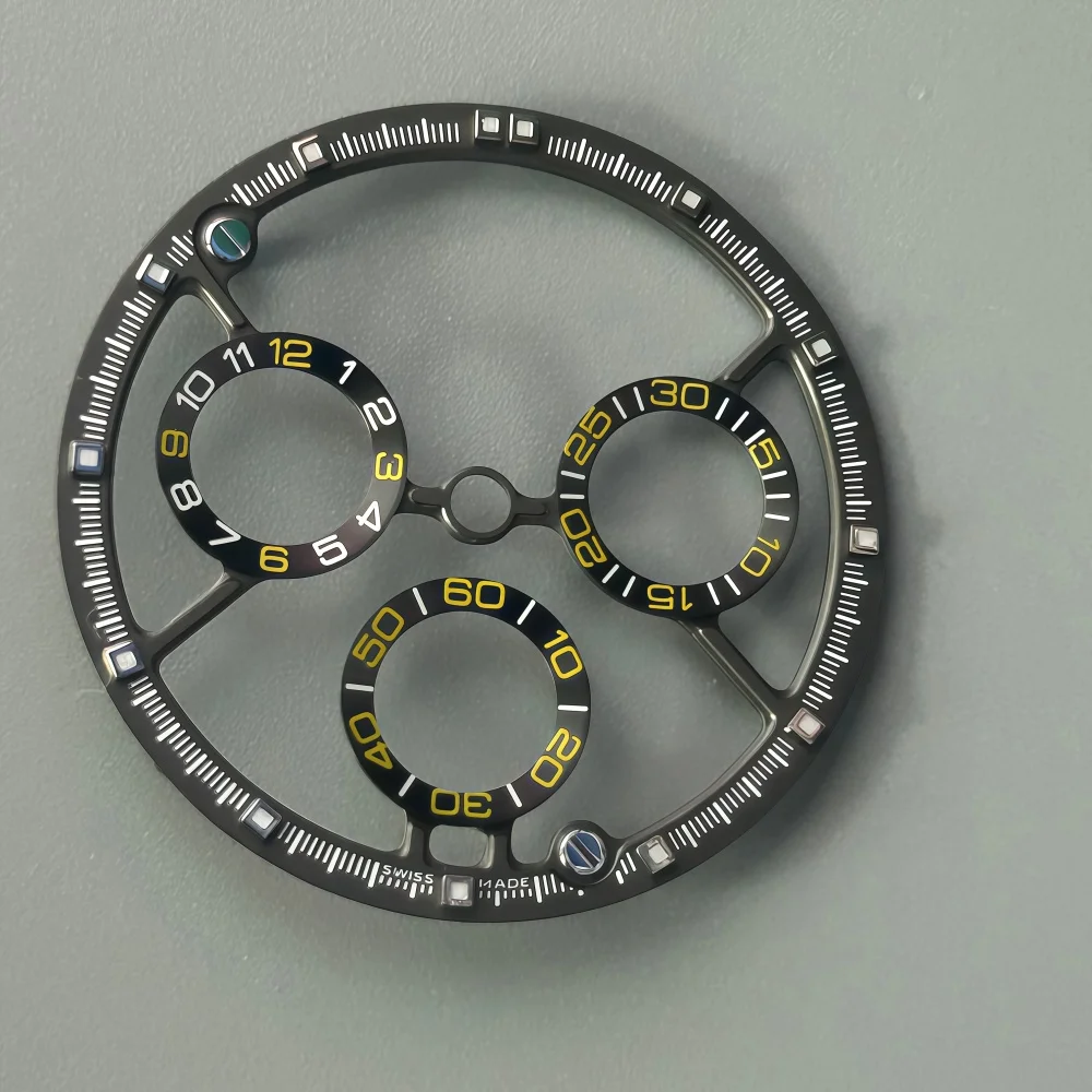 28.5mm Skeleton Watch Dial for 4130 SL4802 Movement Luminous Chronograph Dial Fit 38mm Carbon Fiber Watch Case DIY Watch Parts
