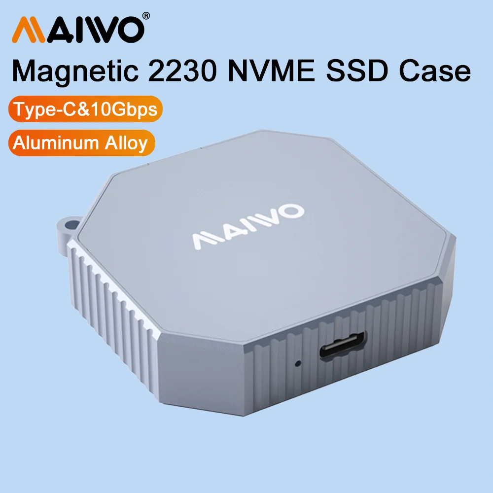 MAIWO Magnetic M.2 2230 NVME SSD Case USB3.2 10Gbps NVMe PCI-E SSD Adapter External SSD Drive Aluminum Alloy Enclosure Tool-Free