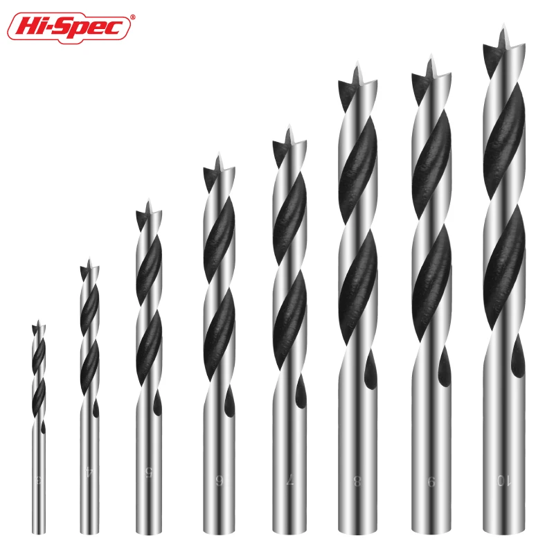 Hi-Spec 8pc Three-tip Woodworking Drill 3~10mm Tri-Point Drill Bits Kit High Speed Steel Hole Opener Cutter Metal Wood Tools