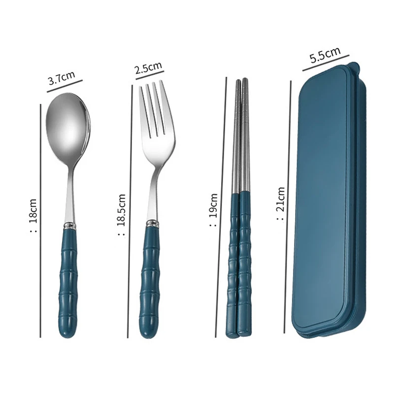 3Pcs/Set Stainless Steel Travel Tableware Set - Portable Fork Spoon Chopsticks with Box Three-Piece Suit for Dining on the Go