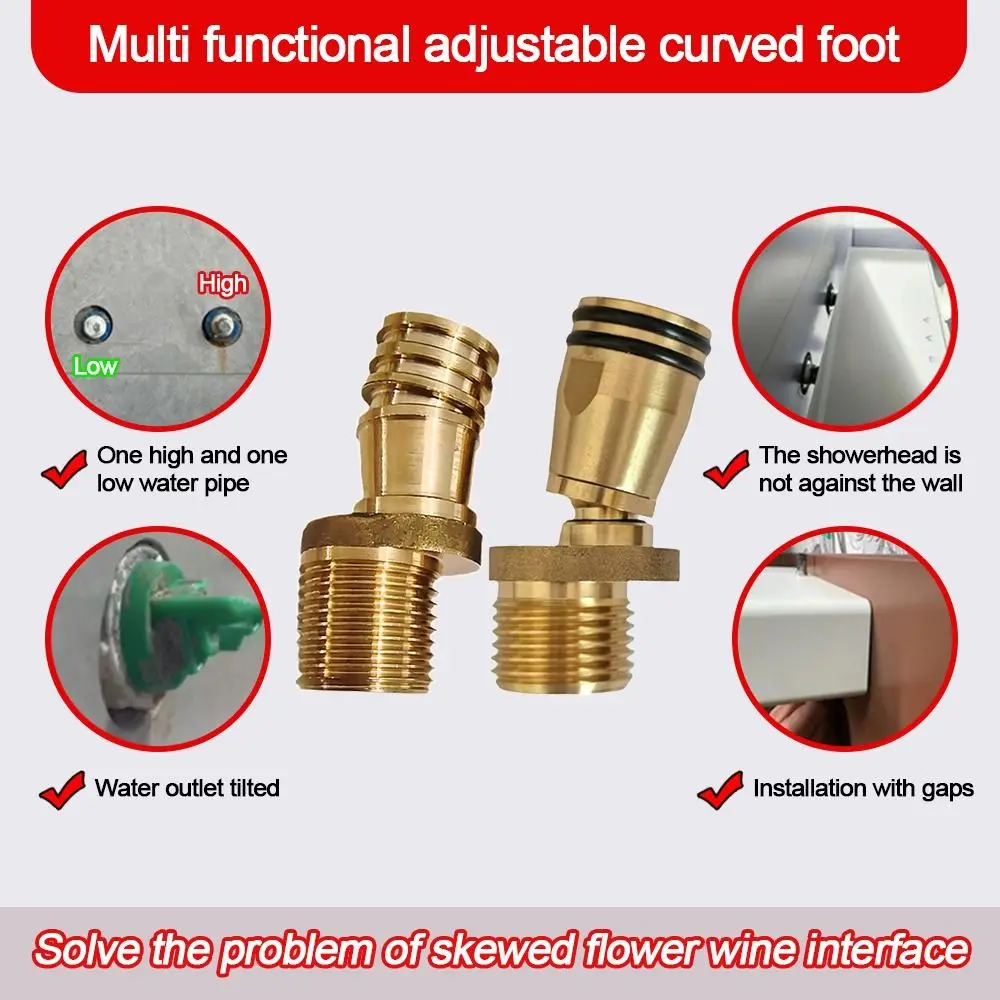 Adaptador de grifo de ducha montado en la pared, ajuste de ángulo de pie curvo en ángulo de acero inoxidable, accesorios de conexión giratorios