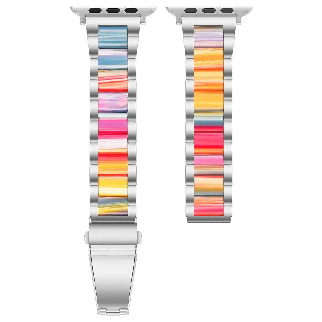 Luxury Metal+Resin Strap for Apple Watch Ultra 10 9 8 7 49mm 46mm 45mm 44mm 42mm 41mm 40mm 38mm Stainless Steel iWatch 6 5 4 SE