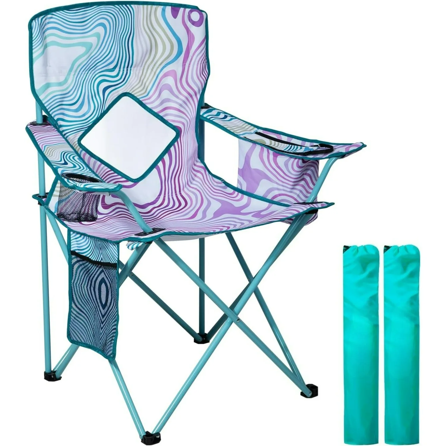 

2 Pack Folding Camping Chair with Cooler Pouch, Mesh Backrest and Cup Holder Pocket (Flower, 2 Pack)