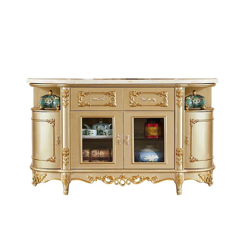 European-style marble side cabinet, all solid wood dining room locker, wine cabinet, cupboard, household entrance cabinet, livin