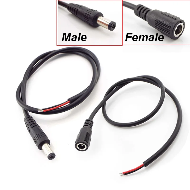 DC Power Pigtail Cable, macho e fêmea conector, DIY fio Plug, Jack adaptador para CCTV, câmera, monitor, Painel Solar, 5.5x2.1mm, J17, 20AWG