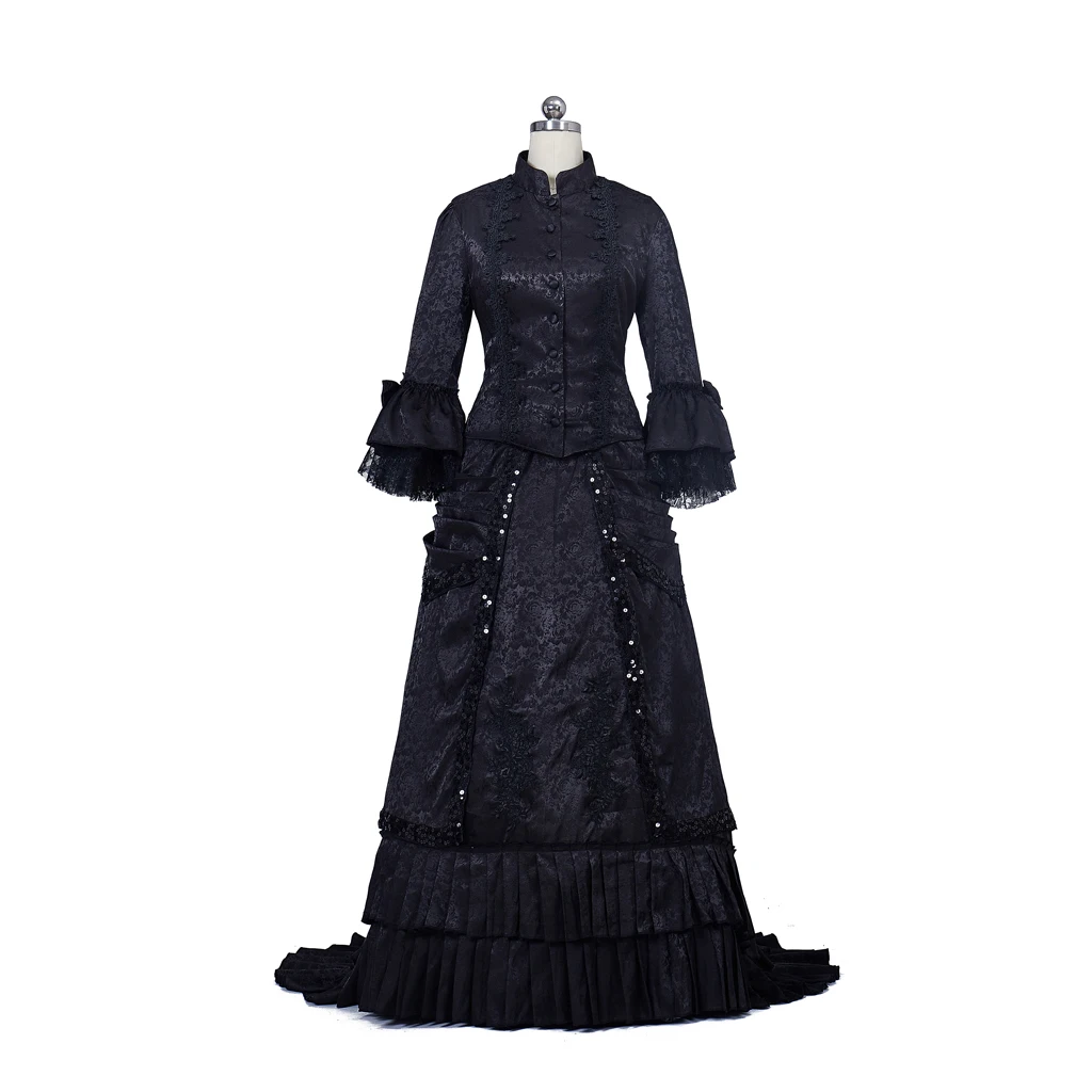 

Medieval Victorian Vintage Costumes 1860s Civil War Southern Belle Ball Gown Dress/Gothic Bustle dresses Black Evening Dress