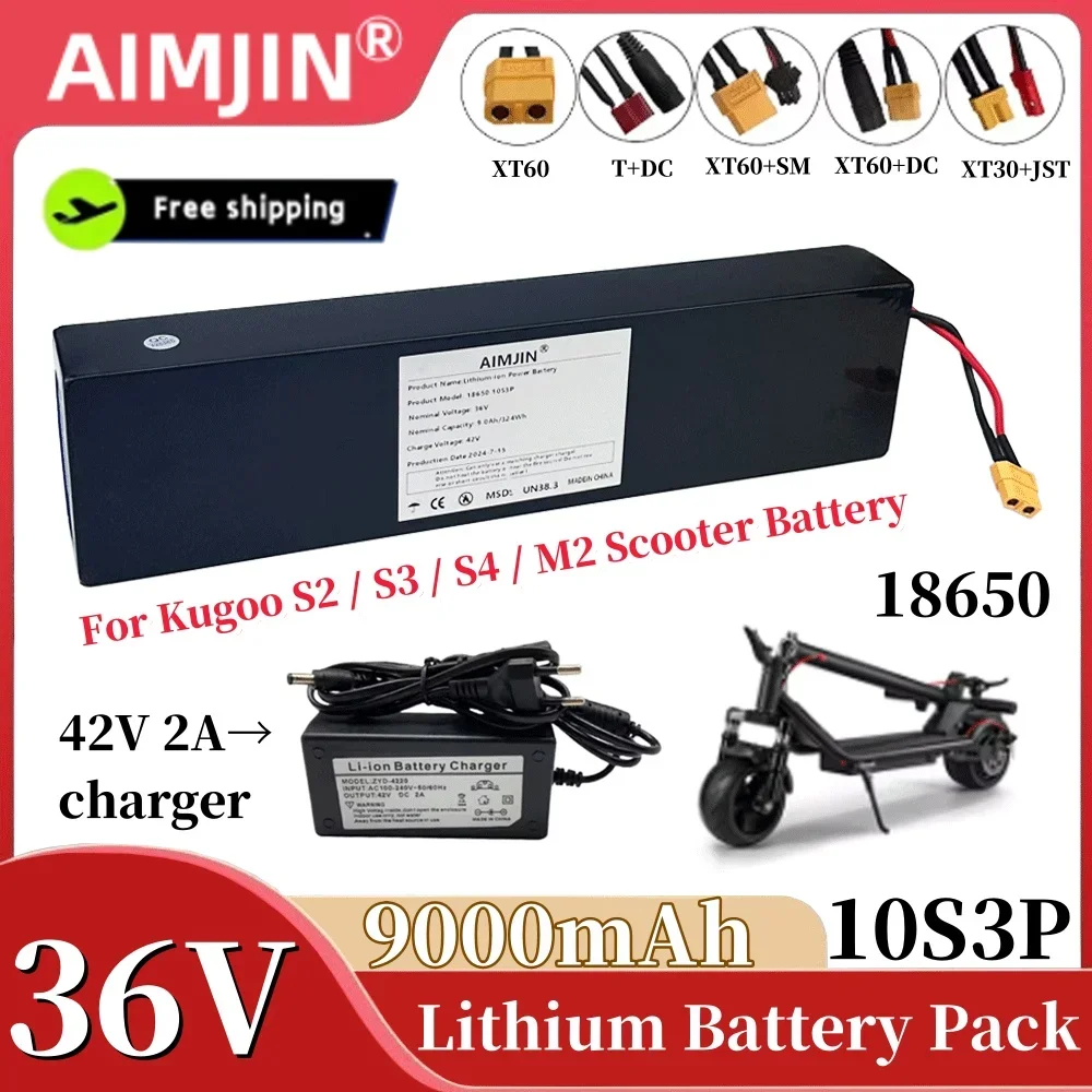 

36V 9000mAh Lithium-Ion 10S3P 18650 Battery Pack Suitable for KUGOO S1 S2 S3 Electric Scooters etc accessories with BMS+charger