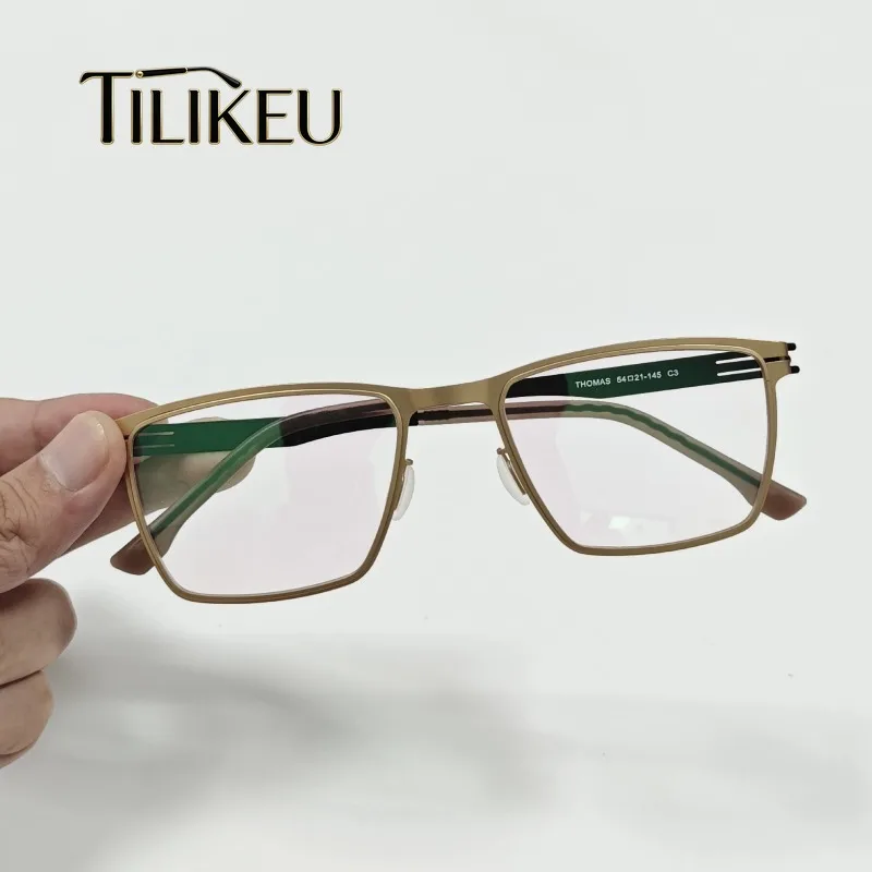 German-Style Retro Large Frame Square Screwless Eyeglass Frames Men Luxury Brand Eyewear Comfortable Prescription Glasses Frames