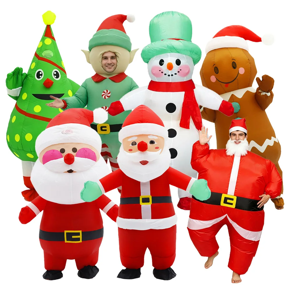 Costumes gonflables amusants de Noël : Bonhomme en pain d'épices, Père Noël, Elfe, Bonhomme de neige, Arbre, Pingouin – Adulte – Fête d'Halloween et Carnaval