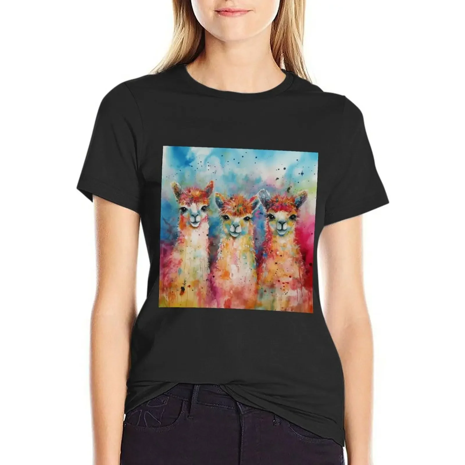 

Modern & Colourful Alpaca Wall Art by Bodhi T-Shirt tees blacks anime clothes t shirts for Womens