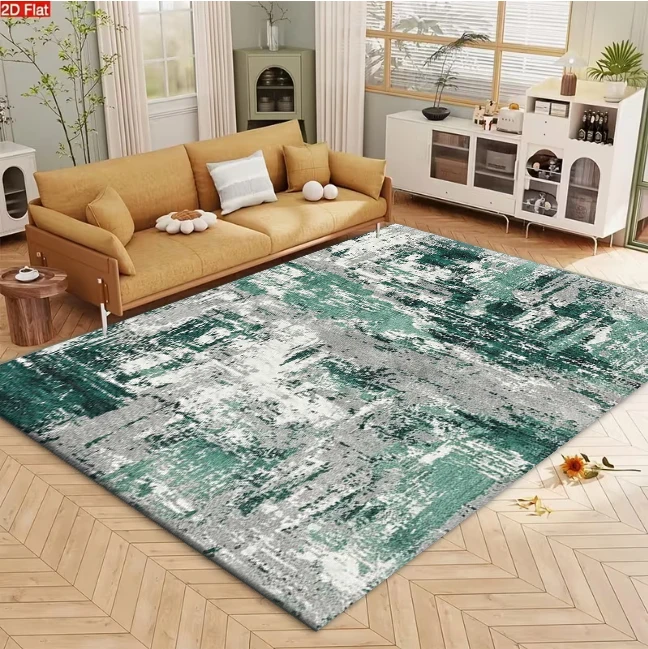 Green Grey Abstract Brush Stroke Rug Artistic Carpet Flooring for Living Room Indoor Home Decoration