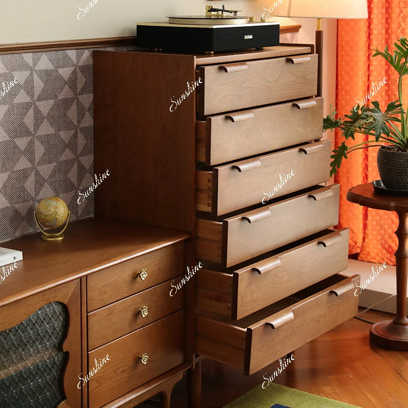 

Retro light French solid wood multi-functional drawer storage chest