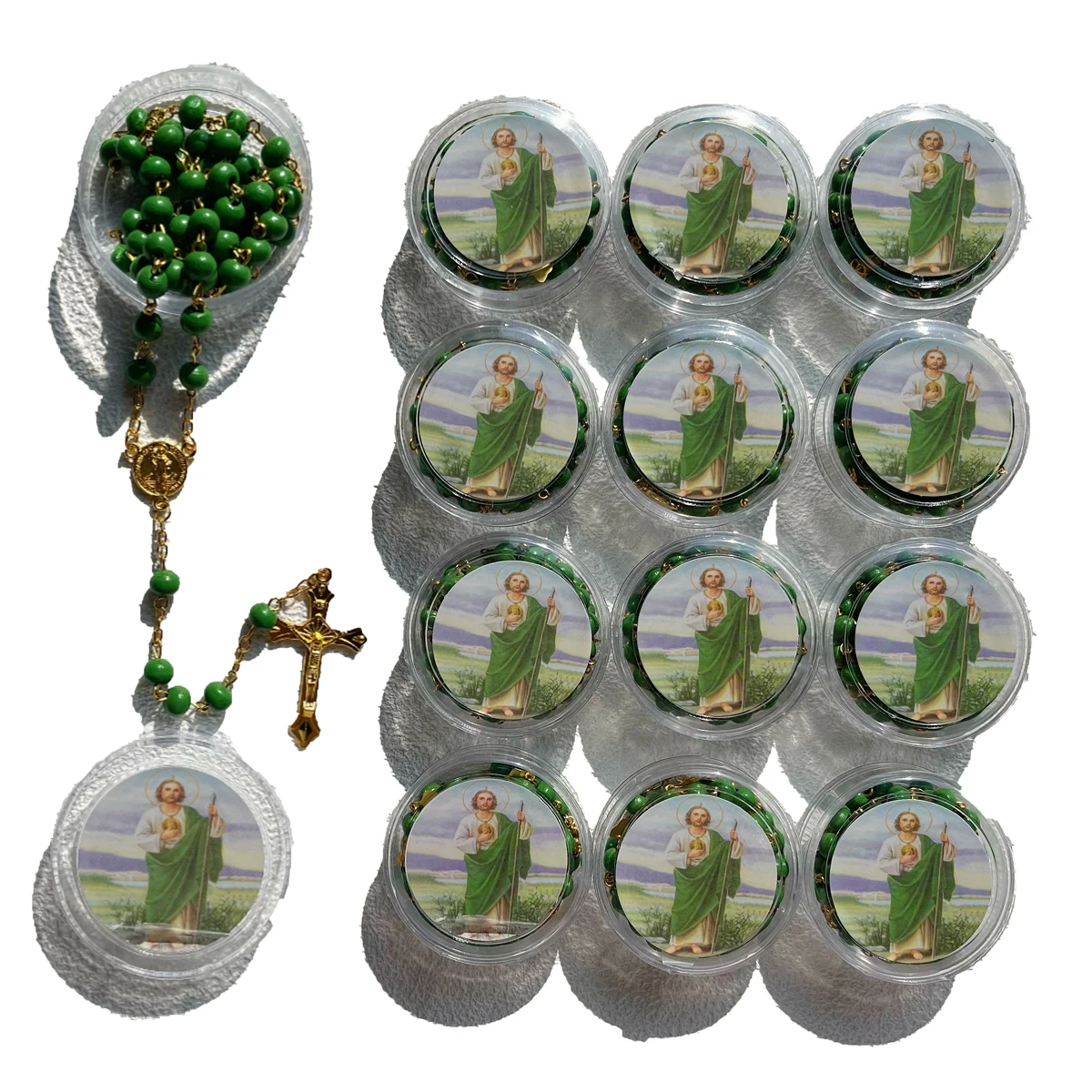 12 قطعة قلادة مسبحة خضراء معطرة سانت جود حفلة المعمودية المفضلة هدية الكاثوليكية مع صندوق عقد من اللؤلؤ المسبح #4