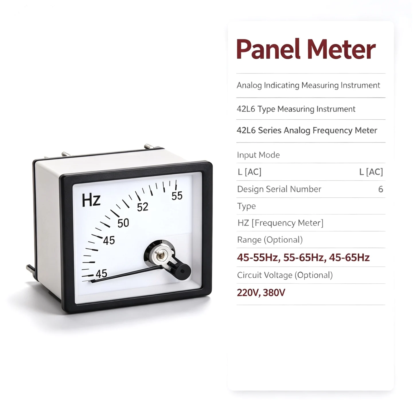 42L6 Series Analog Frequency Meter 45-55Hz 55-65Hz 45-65Hz Ac Panel Hz Meter 220V 380Vfrequencyindicatorgeneratorpanelswitchgear