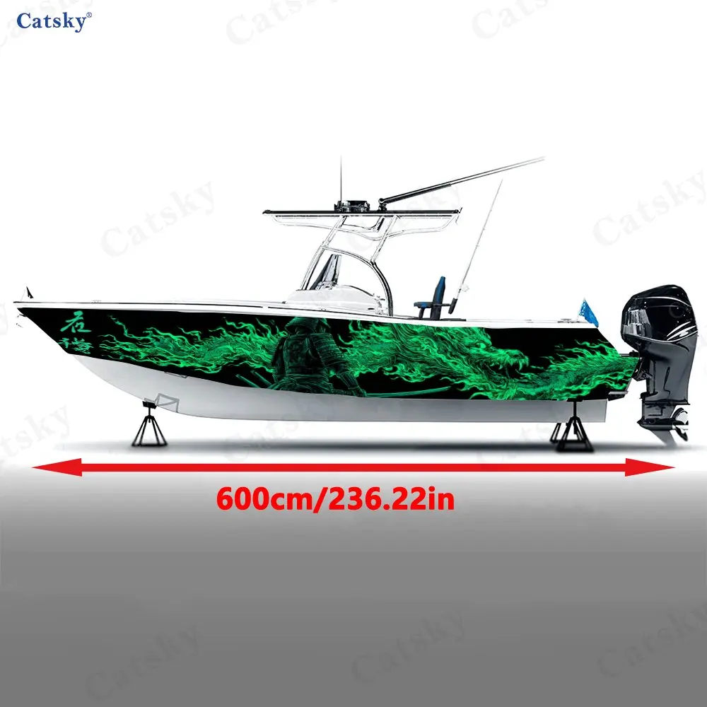 2Pcs Ethereal Flame Samurai Boat Stickers, PVC Waterproof Durable Vinyl Wrap Decals for Fishing Boat, Durable and Stylish Design