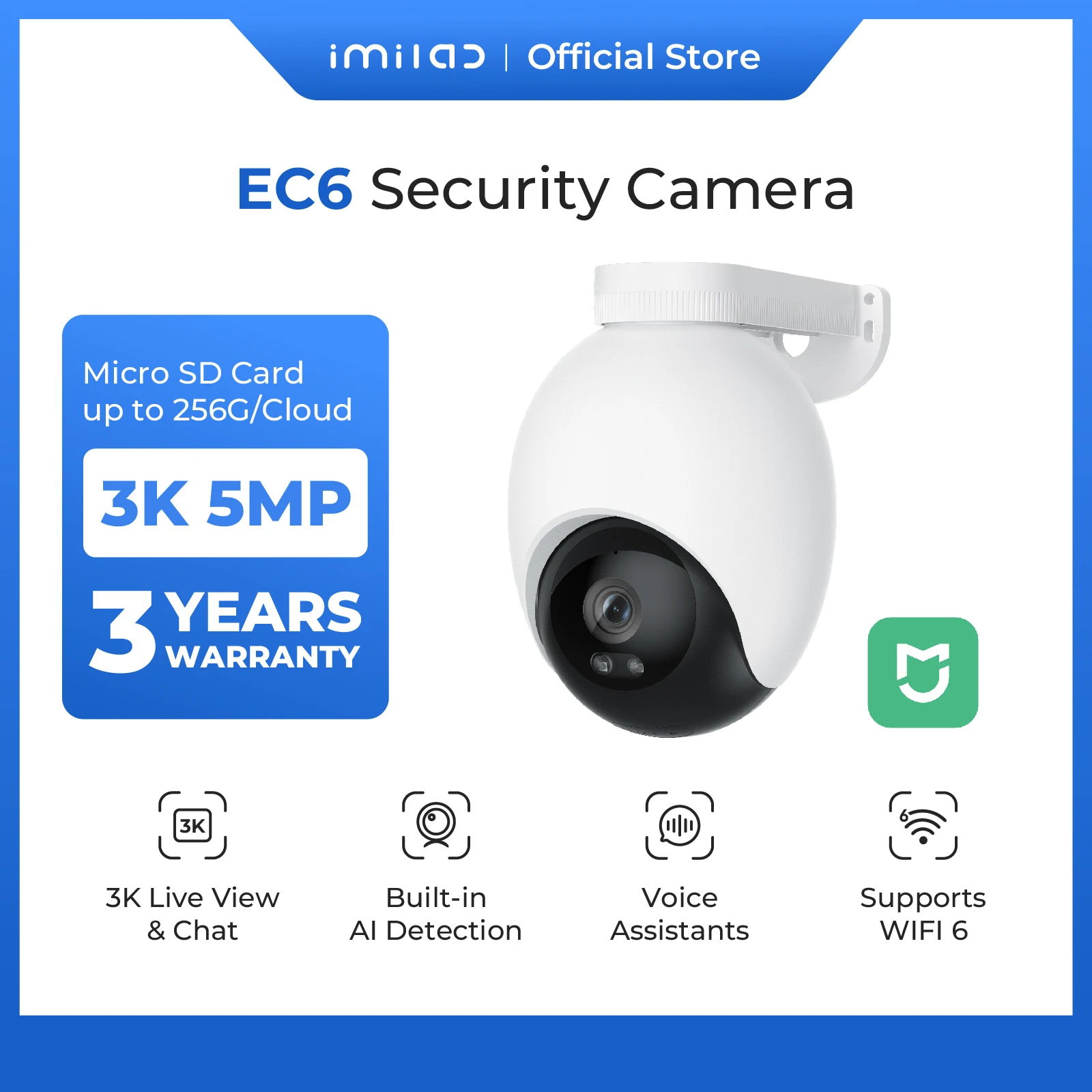 IMILAB EC6 3K Outdoor Camera 360° View WiFi 6 Camera for Home Security 24/7 Recording Auto-Tracking AI Surveillance Cam MiHome