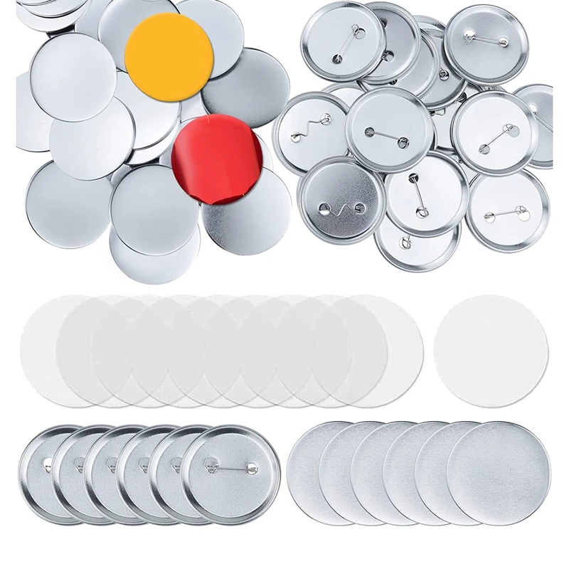 

100 Sets Round Button Parts Blank Making Supplies 58Mm Metal Button Badge Making Kits, Blank Pin Back Button Parts