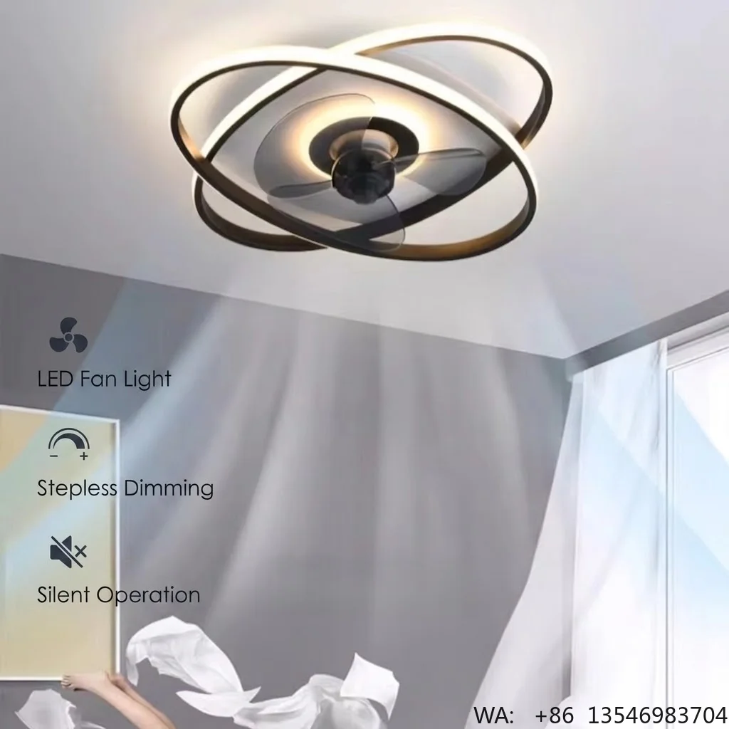 Smart Living Room Bedroom Ceiling Fan with Light ABS 3 Blades AGI32 Layout Remote Control Lamp Chandelier