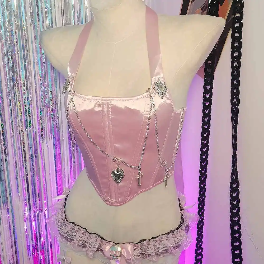 

Y2K Halter Camisole TOPS Goth Chain Grunge Punk Rock Cyber Chain Eco Vintage Fairy E-Girls Harajuku Cross Emo Gothic Kawaii 90s