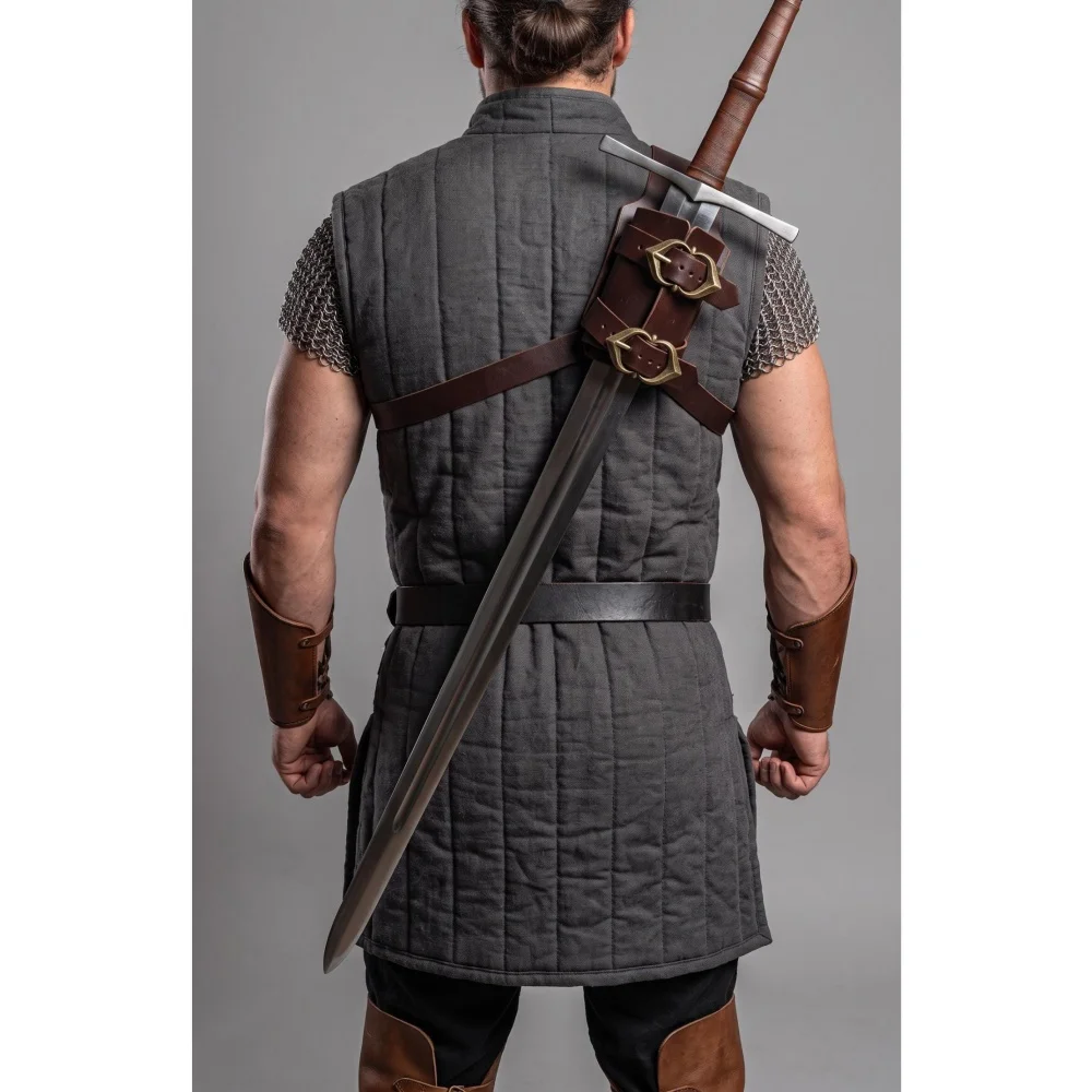 Sword Holder for Back Leather Frog Strap Medieval Sword Back Scabbard for LARP Cosplay