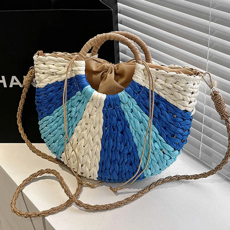 

Handmade Straw Rattan Woven Handbag for Women Travel Crossbody Shoulder Top Handle Bag Large Capacity Summer Ladies Tote Purse