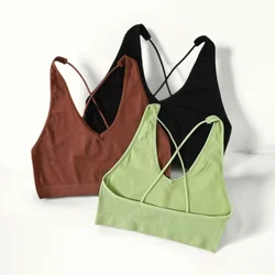 Seamless Bra Women Wirefree Brassiere Comfort Lingerie Cross Strap Vneck Bra Top Bralette Female Underwear Sexy Intimate