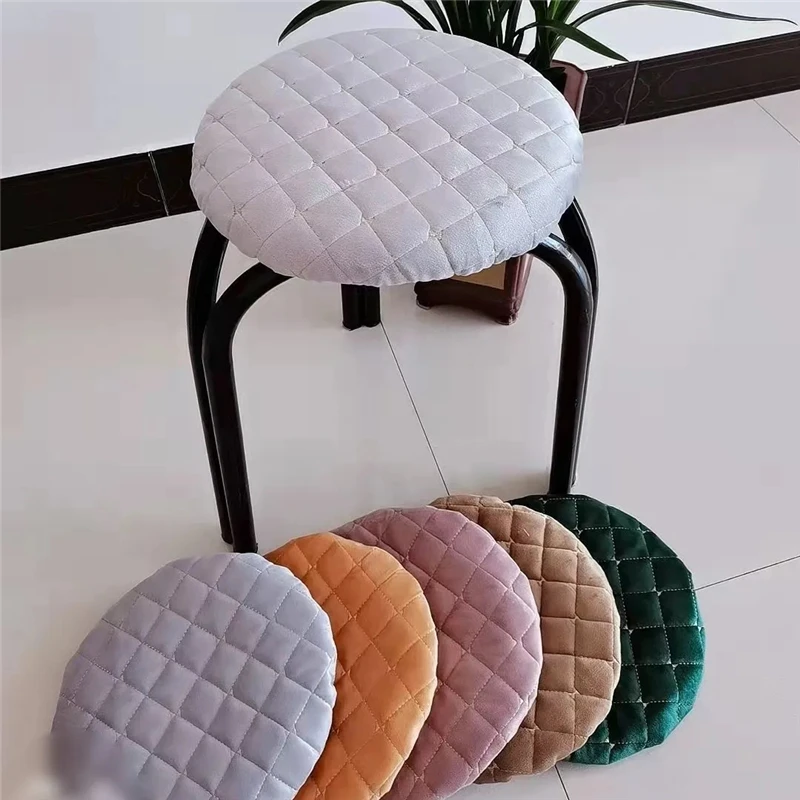 Minimalist Style Solid Color Plush Round Shape Stool Cover Thickened Non-slip Chair Protective Cover Home Universal Seat Cushion