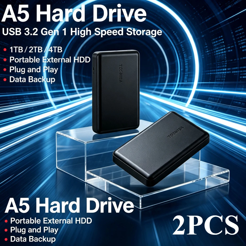 Original Toshiba A5 2PCS Portable External Hard Drive High Speed HDD Storage Disk For Laptop Mac Windows File Photo Data Backup