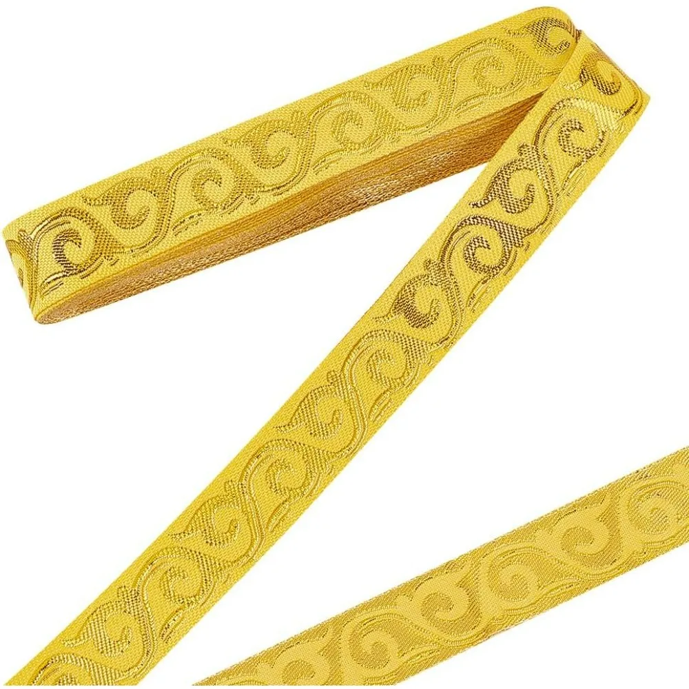 7.66 Yards Gold Jacquard Ribbon Trim 3/4 inch Polycotton Flower Ribbon Embroidery Ribbon Edging Trimming Fabric making kit