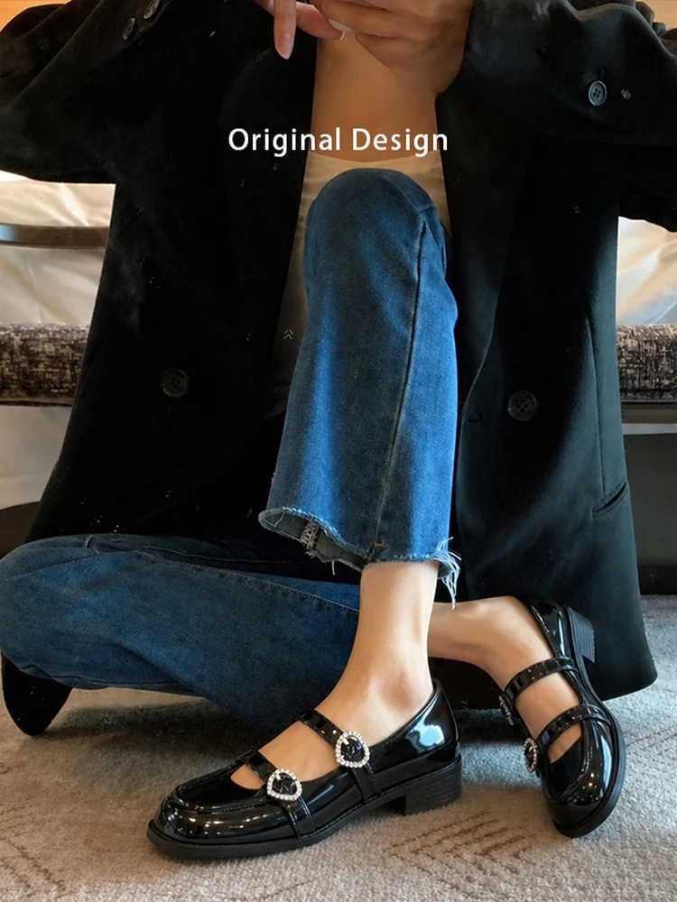 Elegant Mary Jane Single Shoes Women's Leather Version round Head Slip-On Shoes Inner Heightening Fashionable Daily Wear