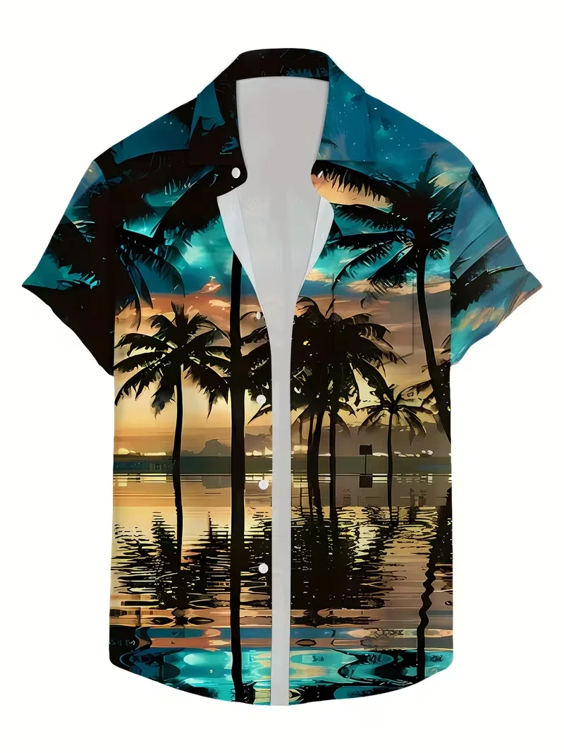 

Coconut Tree Graphic Surfing Shirts For Man 3D Printed Hawaiian Beach Man Shirts Short Sleeve Lapel Collar Vacation Shirt Blouse