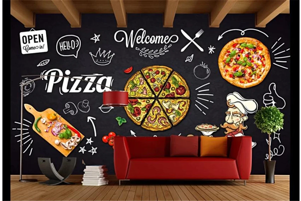 

Custom 3d wallpaper mural black hand painted italian pizzeria western restaurant background wall papel de parede