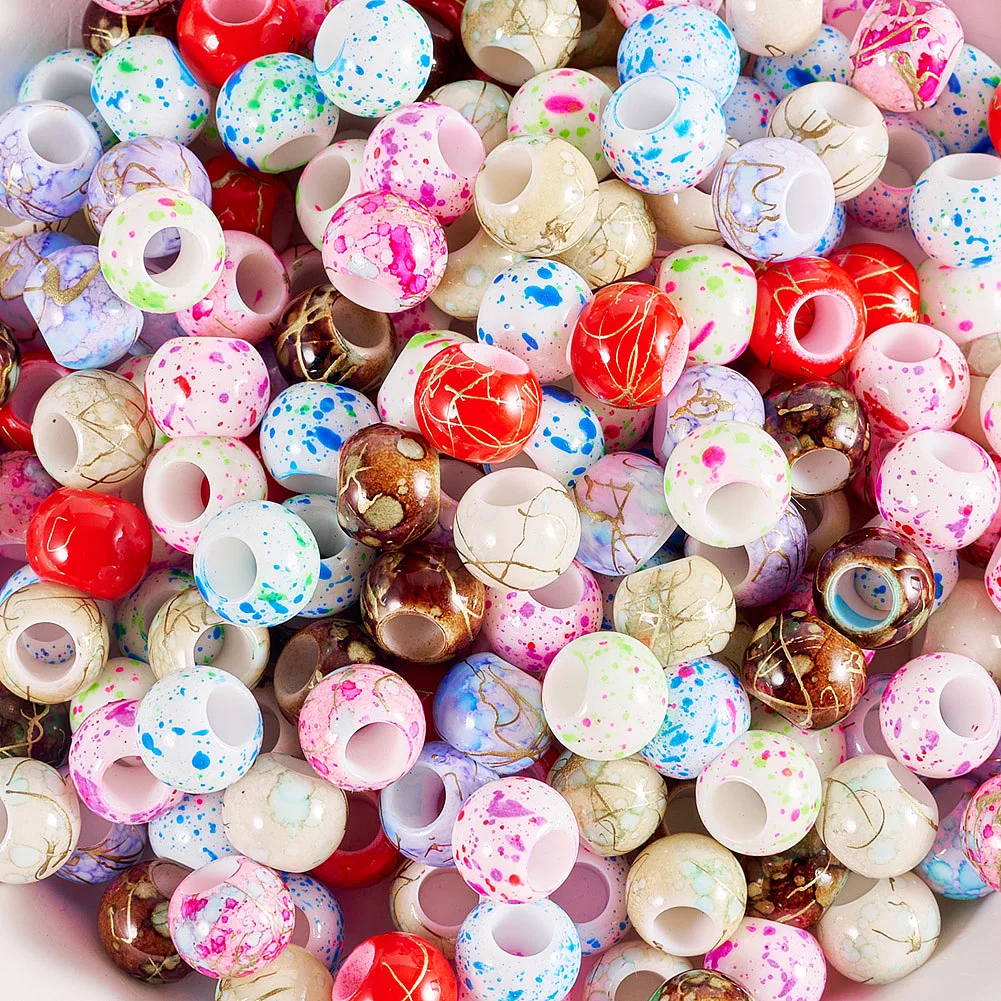 

200Pcs Spray Painted & Drawbench Acrylic European Beads Large Hole Beads Rondelle Mixed Color for Making DIY Jewelry Necklace