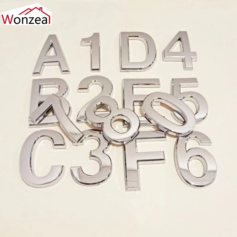70mm 0123456789ABCDEF Wonzeal Modern Silver Plaque Number House Hotel Door Address Digits Sticker Plate Sign ABS Plastic