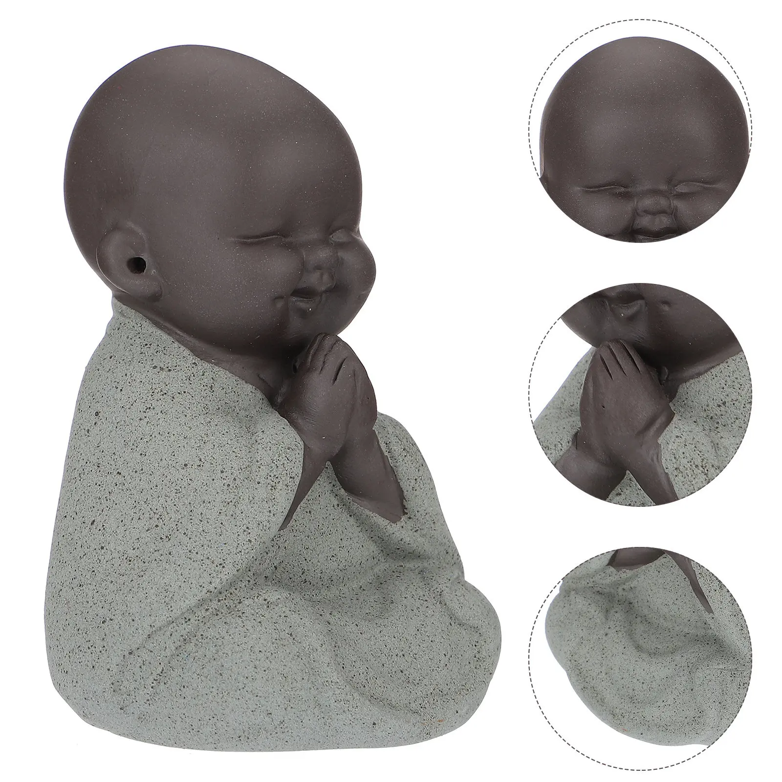 1Pcs Handcrafted Maitreya Laughing Pet Fine Detail Purple Clay Statue for Sitting Room Dining Room Car Home Decor