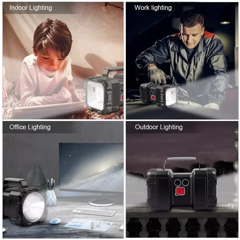 Super helle LED USB wiederauf ladbare Doppelkopf Suchscheinwerfer Hand Taschenlampe Arbeits scheinwerfer Flutlicht vier Modi 10000mah