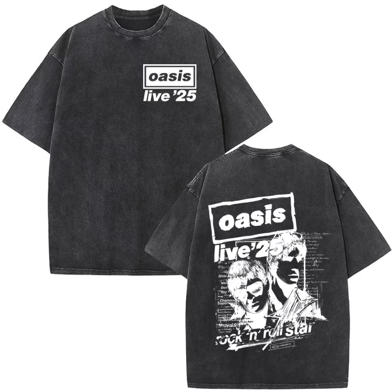 روك باند O-واحة لايف 25 جولة لا تنظر إلى الغضب تي شيرت الرجال النساء خمر غسلها المتضخم القطن قصير الأكمام تي شيرت #1