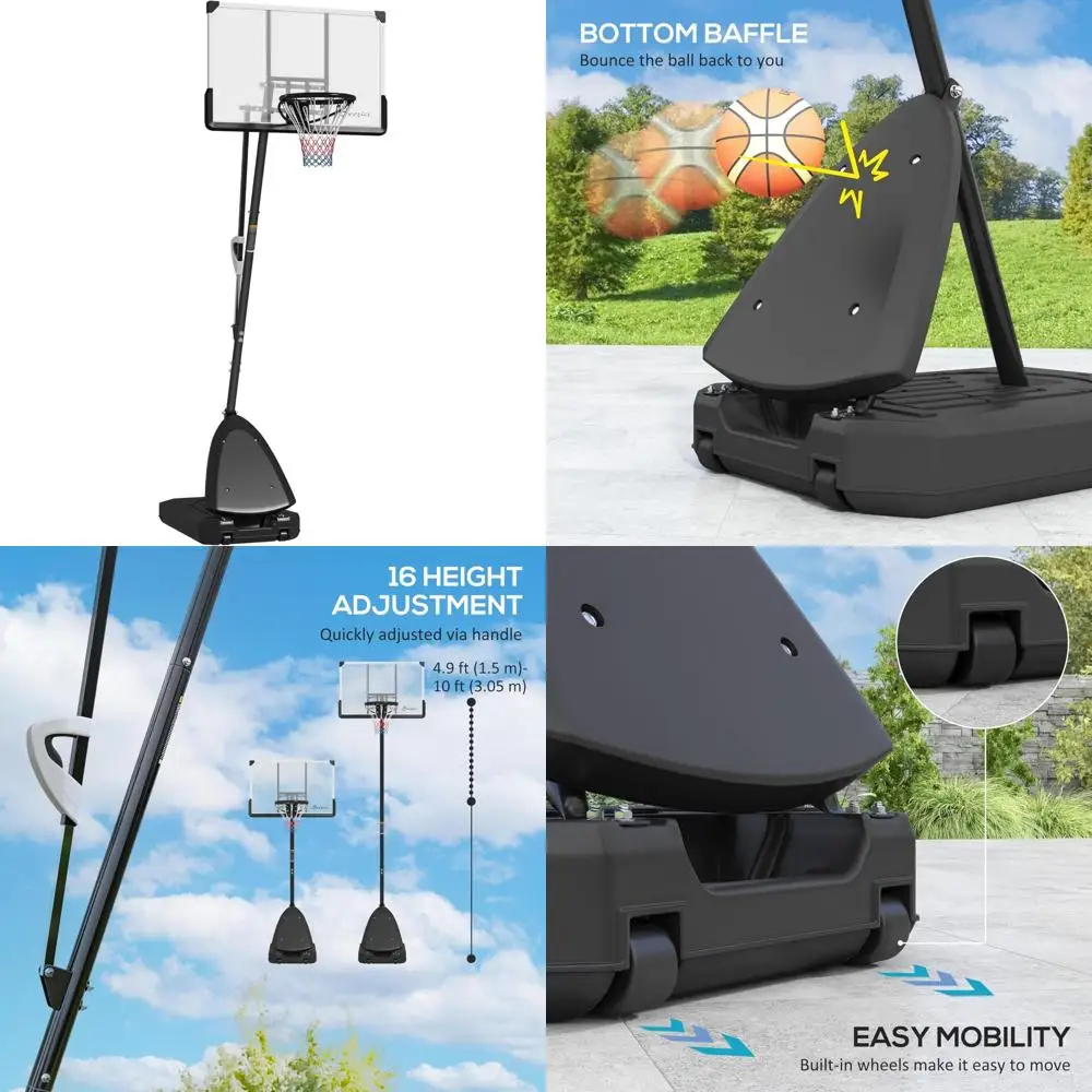 Golha de basquete de altura ajustável ao ar livre com tabela inquebrável de 44 polegadas e rebote, faixa de altura de 5-10 pés para Pro e Amate