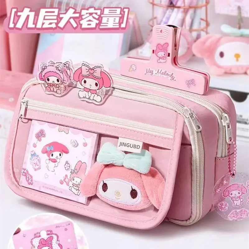 Cartoon kuromi my melody transparent pencil bag flip cover children's cute pencil bag new large capacity kawaii school supplies