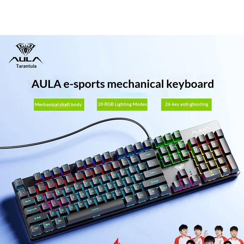 Aula S2022 Mechanical Gaming Keyboard Blue Switch Wired Rgb Backlit 104 Keys Anti Ghosting For Desktop Computer Office Gaming