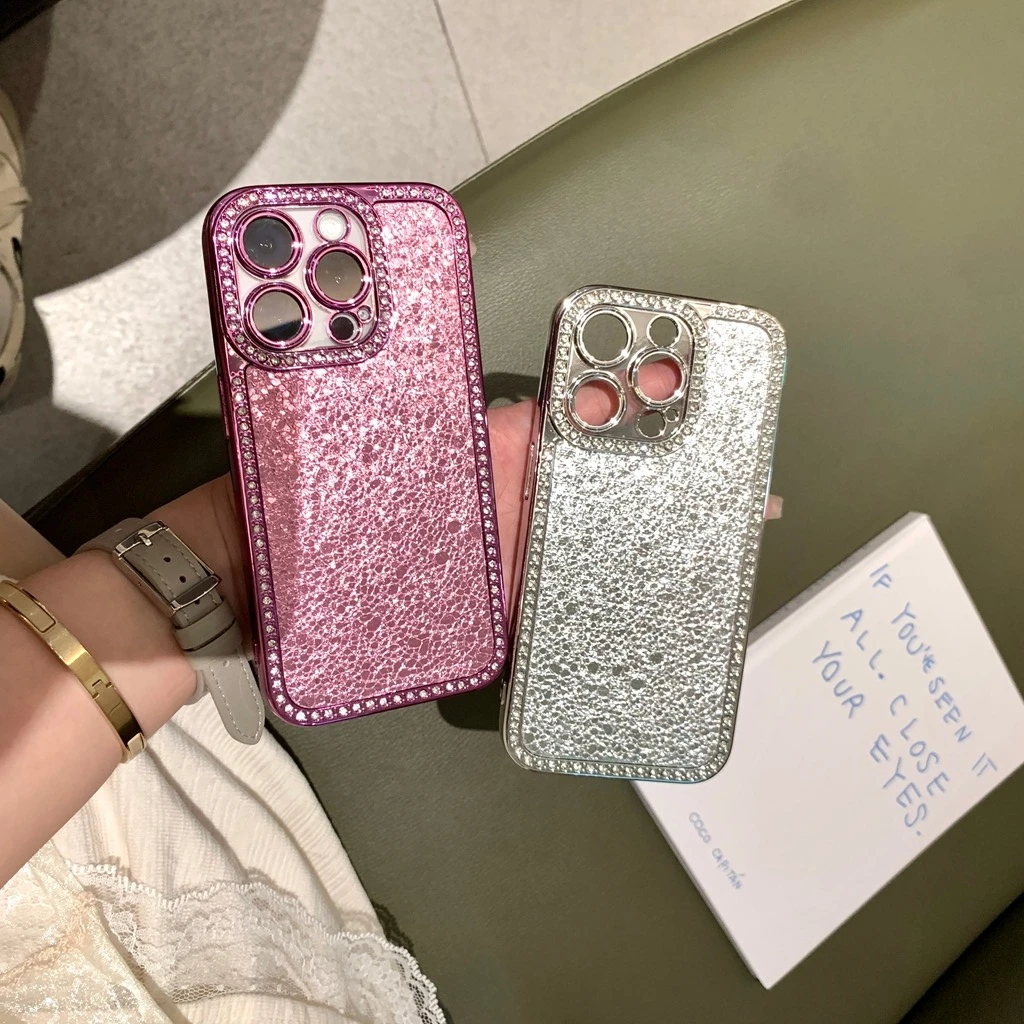 

Модный защитный чехол для объектива камеры со стразами и морщинистым узором для iPhone 16, 15, 14, 13, 12 Pro Max Plus