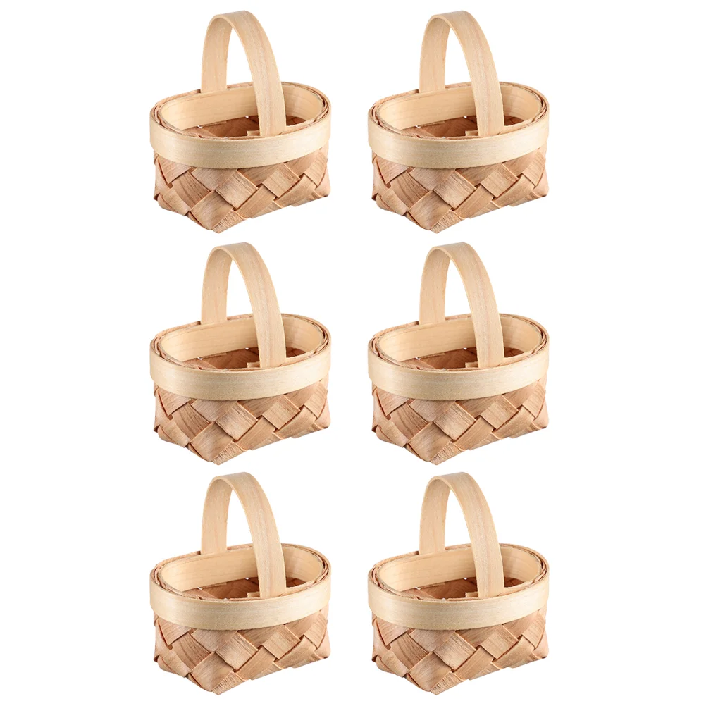 6 Pcs Wood Chip Basket Tiny Ornament Wedding Mini Woven Farmhouse Miniature Small